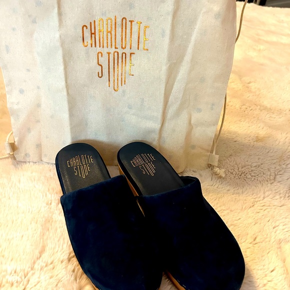 CHARLOTTE STONE MARTINO  navy suede clogs size 7 with box - Picture 2 of 5